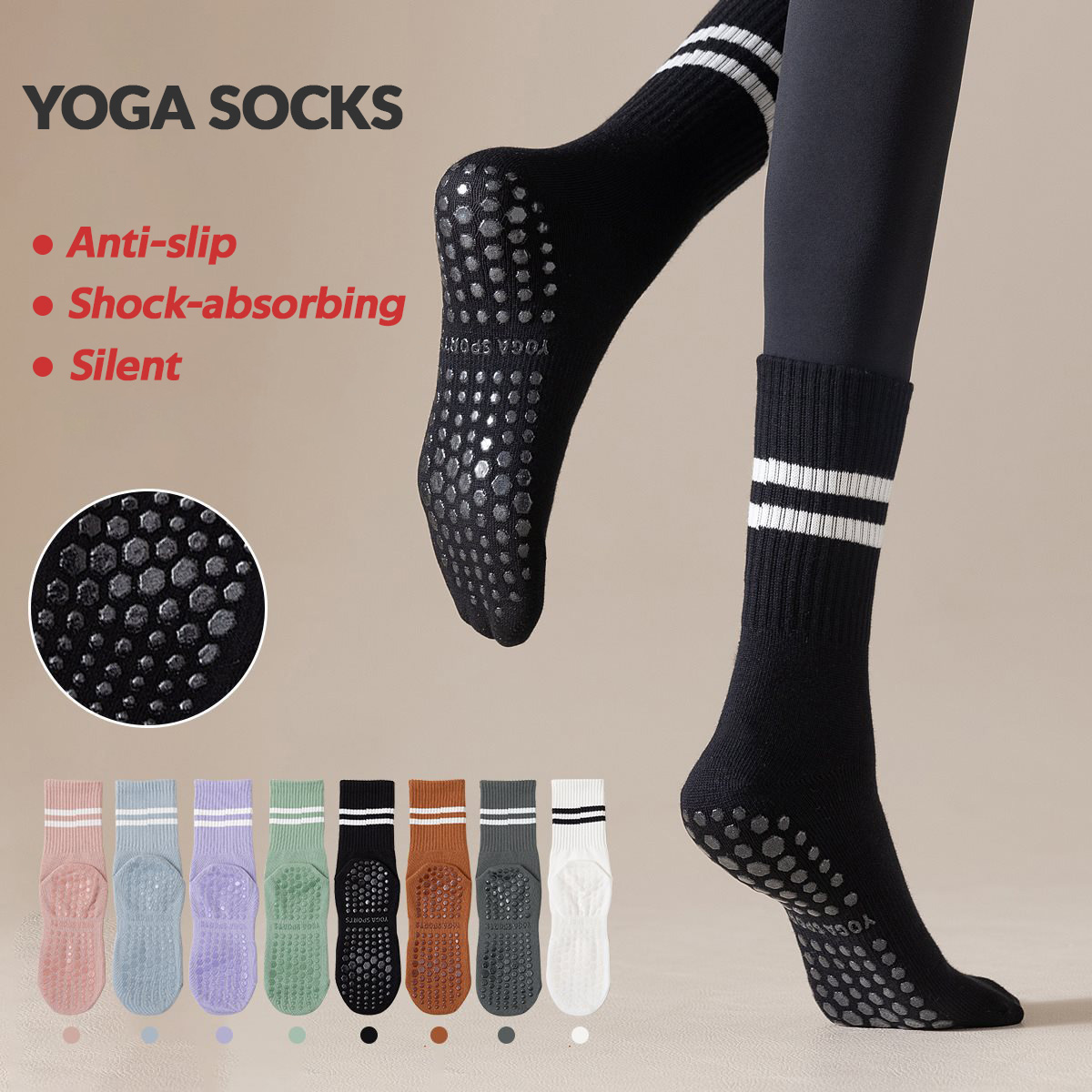 Pilates Yoga And Barre - 3 Pairs Long Yoga Socks with