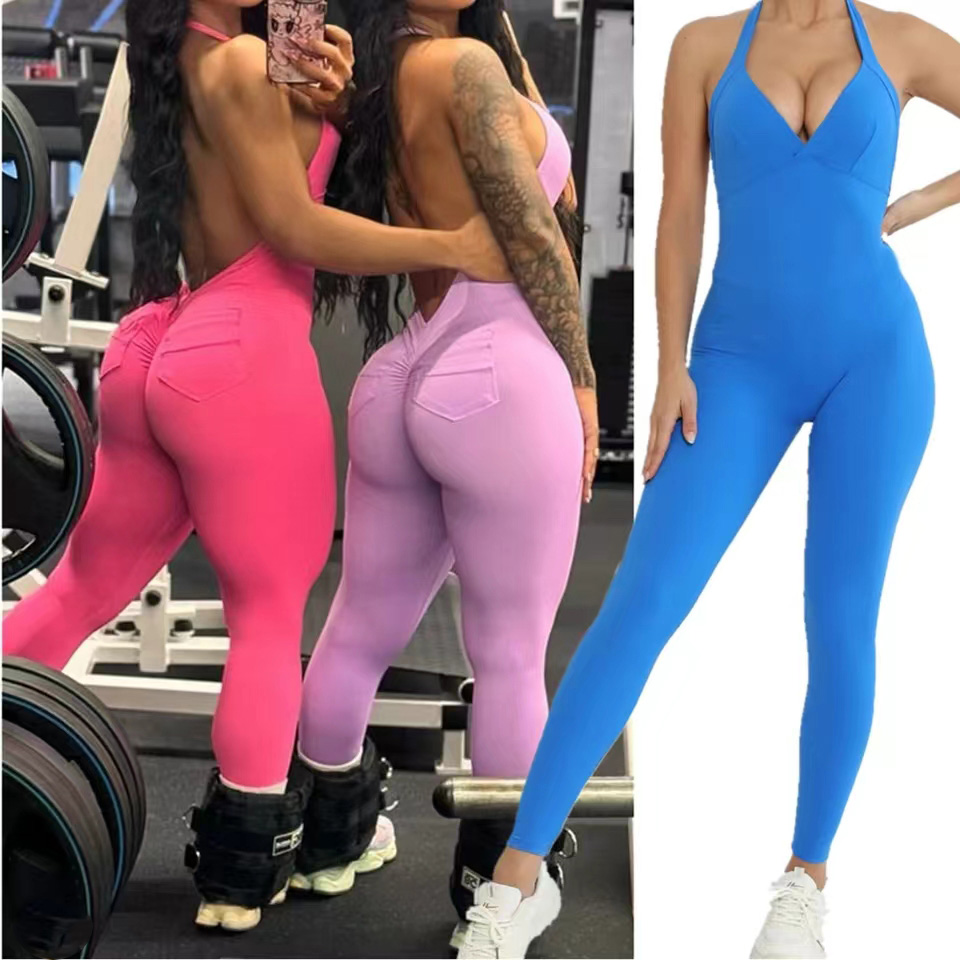 Pilates Yoga Gear - Pad Halter V Scrunch Romper Women
