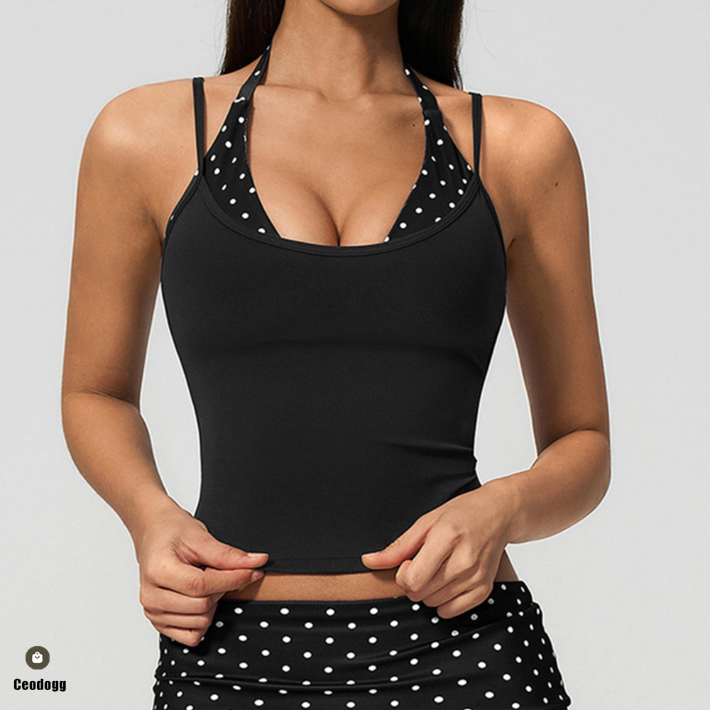 Polka Dot Women Strap Halter Y - đánh giá và giá Pilates Yoga Wrap Top